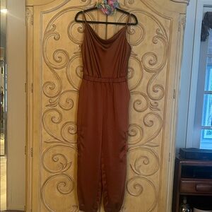 NWT Skies Are Blue Chocolate Brown Satin Jumpsuit